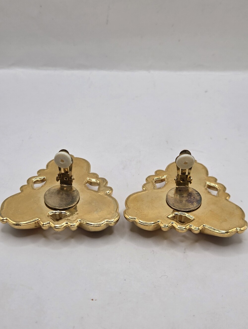 Huge Gold Purple Orange Cabochon Vintage DALESSIO Earrings Clip On 1980s BOLD - Picture 3 of 4